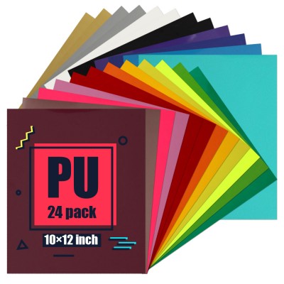 PU Heat Transfer Vinyl for T-Shirts 10inchx12inch 24 Sheets Iron On Vinyl HTV Bundle